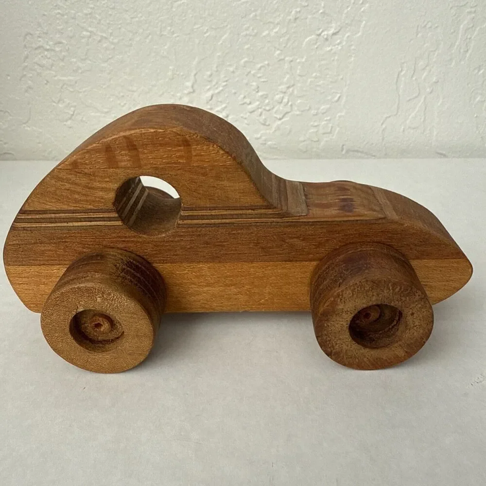 Toy Car 7” Brown Wooden Handmade S. Floyd Vintage Americana